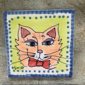 Diane Artware Signed Ceramic Kitty Cat Wall Plaque Trivet Tile